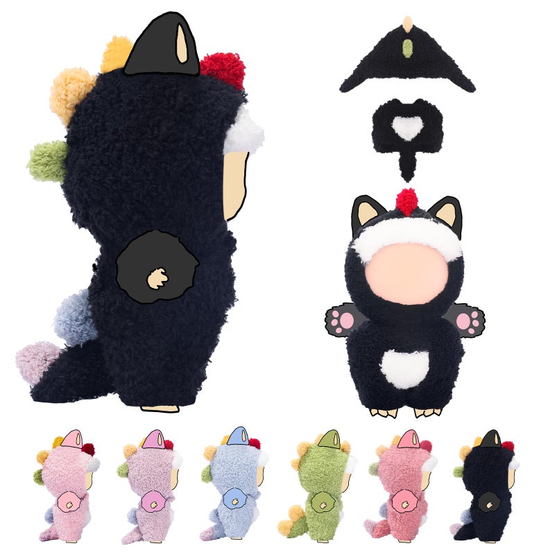 VVQUI 17cm (6.7inch) Doll Clothes, Outfits for Clothes Set, Dino Dolls Keychain Accessories, Faking Animal Style Outfit Jumpsuit Dinosaur Costume for Dolls (Black) (Doll Not Included) - Image 1
